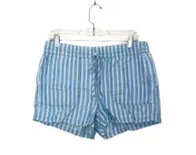 Blue & White Striped High Rise Pull-on Fabric Shorts