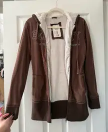 Y2K Beauty Brown Faux Fur Lined Hooded Zip Up