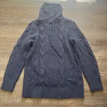 LL Bean Signature Sweater Women L Blue Cotton Funnel Neck Chunky Pocket Tunic