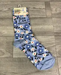 NWT Women's  B*tch I Am Relaxed Blue Floral Print Crew Socks sz 5-10