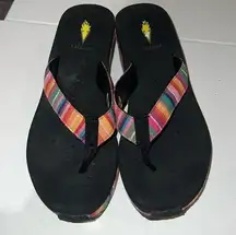 Volatile Sandals Womens 9 Chunky Wedge Rainbow Stripe Platform Flip Flop Thong