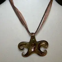 18” glass starfish choker necklace, ribbon & leather cord w/blown glass pendant.