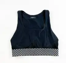 Terez Black Silver Metallic Sparkle Micro Check Print Athletic Sports Bra Large