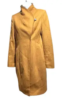 Zara Tan Beige Camel Pea Coat Trench Coat Button Up Long Jacket Fitted Size XS