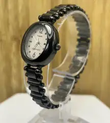 Vintage Timex Essentials Watch Women 20mm Black Oval Dial 2000 New Battery 7.5"