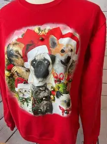 Ugly Christmas Sweater Dogs Cats Pug Dog Womens Sweatshirt Large Fifth Sun Bells
