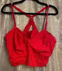 Aerie Lipstick Red Floral Lace Racerback Bralette XXL