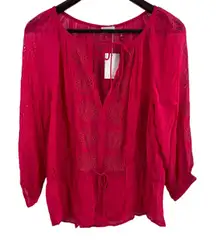 Ecru‎ Pink Eyelet Embroidered Long Sleeve Blouse Size Small New