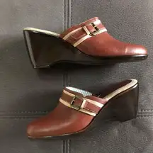 TOMMY HILFIGER Brown Rust Leather Mules S7.5