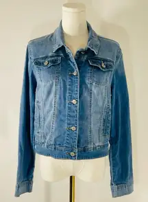 Altar’d State Cropped Blue Denim Jean Jacket w Silver Button Detail Size M