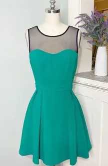 BCBGeneration  Mesh Cutout Pleated Mini Party Dress Emerald Green 4 Small