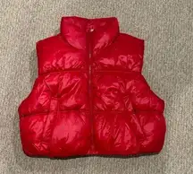 Red Cropped Puffer Mini Vest