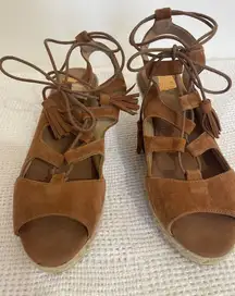 KANNA Ladies Suede Sandals‎ Wedges Espadrilles Lace Up Rust Size 40 US 7.5 Spain