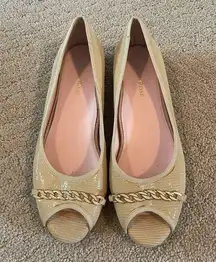 Taryn Rose Aci Beige Nude Peep Toe Flats Ladies 9 Chain Lizard Leather 301