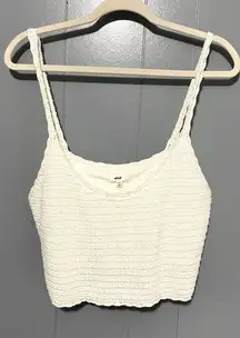 Aerie White Knit Chunky Boho Summer Beach Cropped Tank Top L