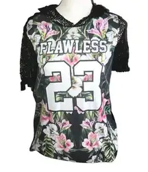 DICE “FLAWLESS 23” BLACK MULTICOLOR FLORAL DESIGN HOODIE