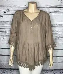 Westport 1962 Woman NWT Size 2X Tan Crochet Lace Blouse Top