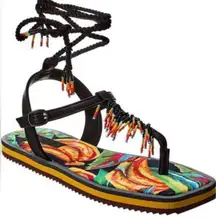 🌹New Farm Rio Black Banana Beaded Flat Sandal, Size 10