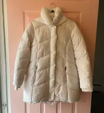 Steven Madden White Puffer Jacket With High Collar And Removable Hood-Size Large