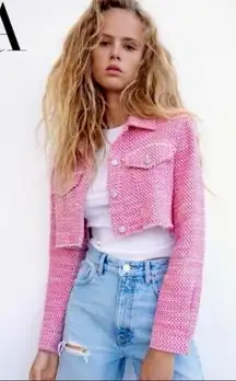 Zara Cropped Tweed Fringe Jacket Medium