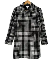 Charter Club Wool‎ Blend Plaid Tweed Coat Black White Button Front, Size 4