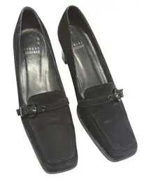 Stuart Weitzman Women's‎ Black Suede Leather Square Toe Heeled Loafers Retro 5.5