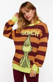 Dr Seuss The Grinch Rugby Striped Oversized Boyfriend Sweater Medium