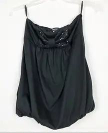 Wet Seal Sequin Strapless Bubble Hem Strapless Black Top Size Small