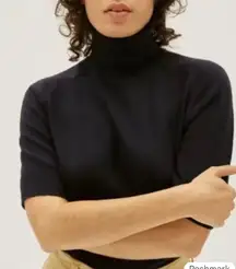 Everlane Black Cotton Merino Wool Turtleneck Tee Short Sleeve Sweater S