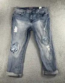 Tommy Hilfiger‎ Jeans Women 14 Patchwork Embroidered Distressed Boho Cropped