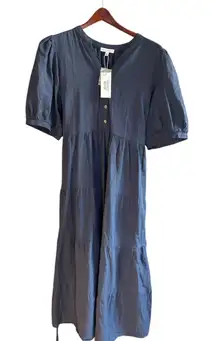 Baltic Born Camille Maxi Dress Women's 1XL Tiered Tie Back Short Sleeve Navy‎