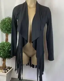 Love J Black Open Front Fringe Trim Sweater Top S