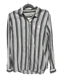 By Trovata Birds of Paradis Linen Blend Striped Long Sleeve White Size Small