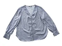 Blue Pleated Whimsy Tunic Feminine Silky Cottage Preppy Tahari Blouse Top Medium