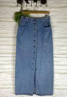 Vintage Lightwash Stiff Cotton Denim Button Down Pencil Maxi Skirt