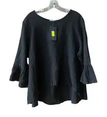 Bryn Walker Fran Shirt XL NEW Black Linen Bell Sleeve Lightweight Lagenlook