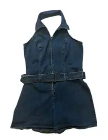 Vintage 90’s Forenze Halter Neck Denim Shorts Romper, Sz 16