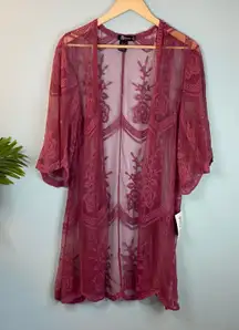 Pink Floral Lace Cardigan