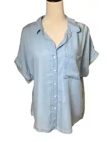 Como Vintage Boxy Button Down Short Sleeve Lyocell Shirt Small Relaxed Chambray