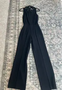 Trina Turk Addison black sleeveless sequined collar wide leg pantsuit jumpsuit 0