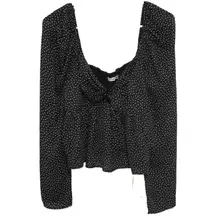 Abercrombie & Fitch Black White Polka Dot Long Sleeve Cropped Blouse Top Size M