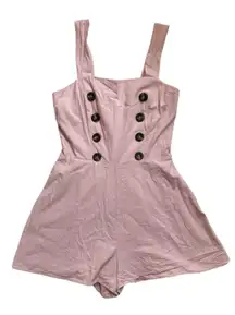 light pink front brown button spring  romper