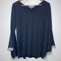 Young Threads Long Bell Sleeve Top Blouse S Small Gray Grey