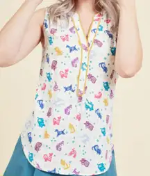 ModCloth EUC Colorful Chinese Zodiac Animal Print Sleeveless Blouse