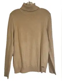 Calvin Klein Turtleneck Sweater‎ Women’s Size Large Solid Beige Logo Classic Tan