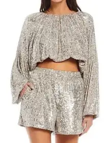 Gianni Bini Nessa High Waist Elastic Sequin Shorts Metallic Gold Silver Womens 4