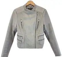 BCBGMAXAZRIA Womens M Olympia Gray Faux Leather Moto Jacket Biker Classic