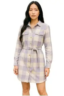 Sanctuary Brushed Plaid Shirtdress with Waist Tie in Wisteria Check size M NWT