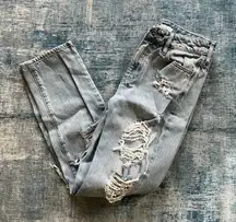 Pacsun Distressed Pale Wash Straight Leg High Rise Mom Jeans Size 25