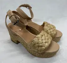Marc‎ Fisher Steel Espadrille Platform Sandals Woven Ankle Strap Beige Size 10M